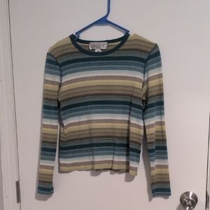 Vintage Multicolor Striped Cotton Long Sleeve Top